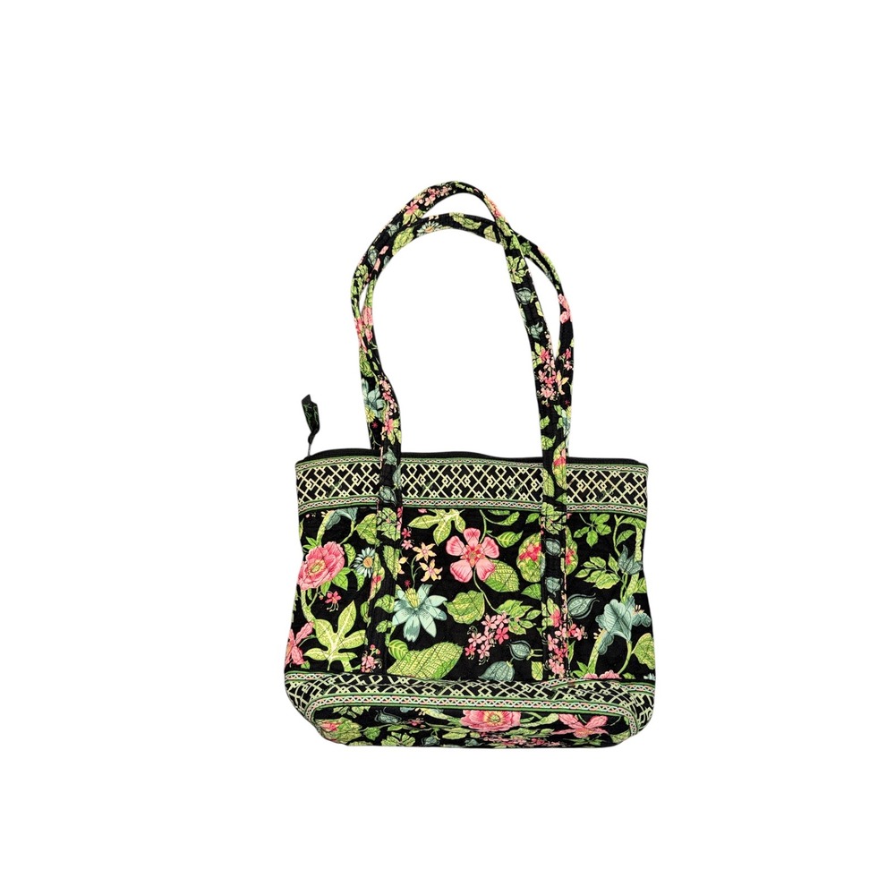 Vera Bradley Botanica Quilted Cotton Tote Bag Black Pink Green Shoulder